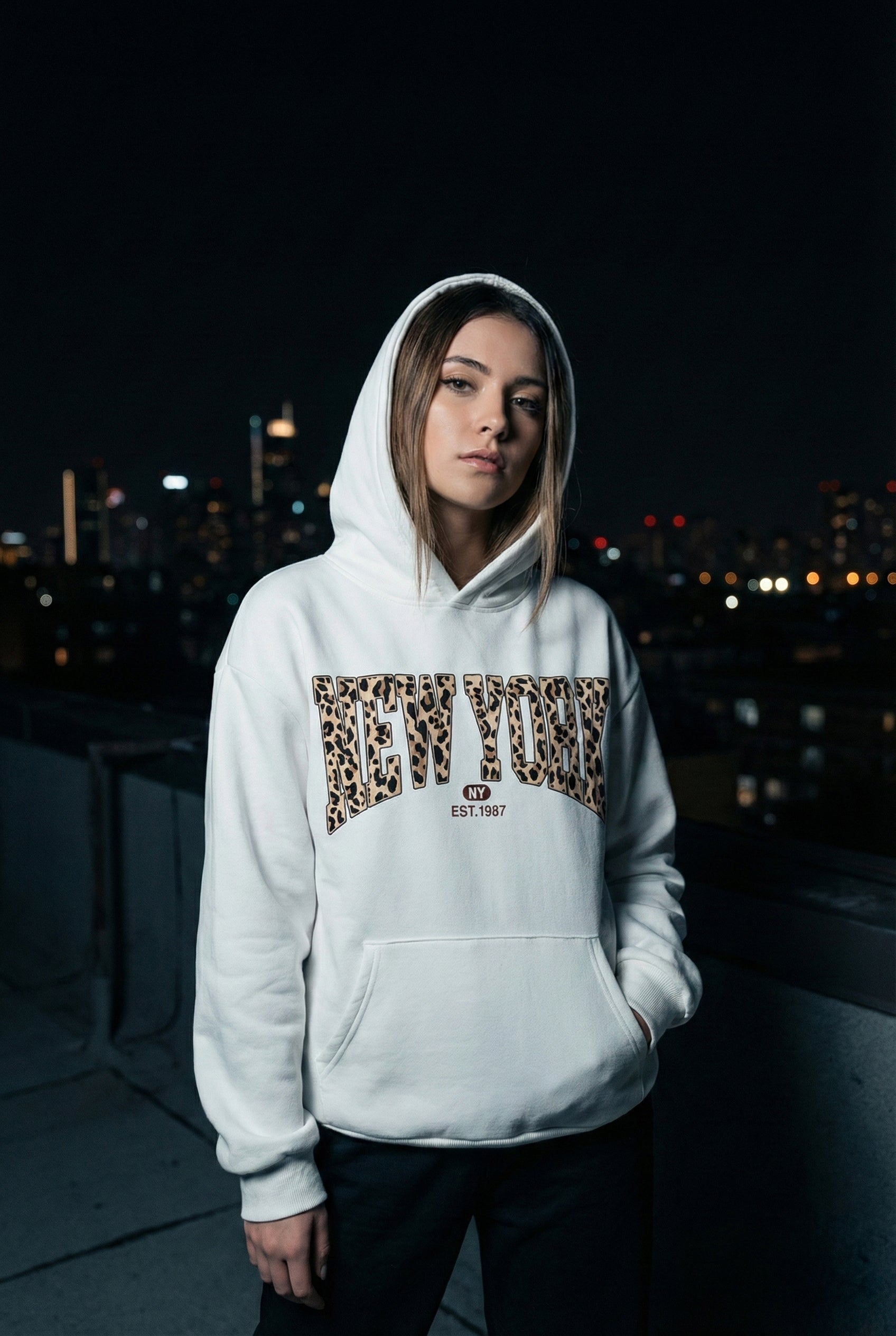 Oversized New York Hoodie for Men & Women | Leopard Graphic Streetwear Sweatshirt | Winter Warm Unisex Hoodie