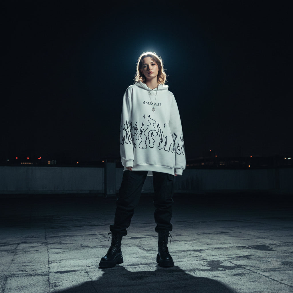 FLAMME Street Flame Hoodie | Unisex Oversized Winter Hoodie | Graphic Streetwear Sweatshirt for Men & Women