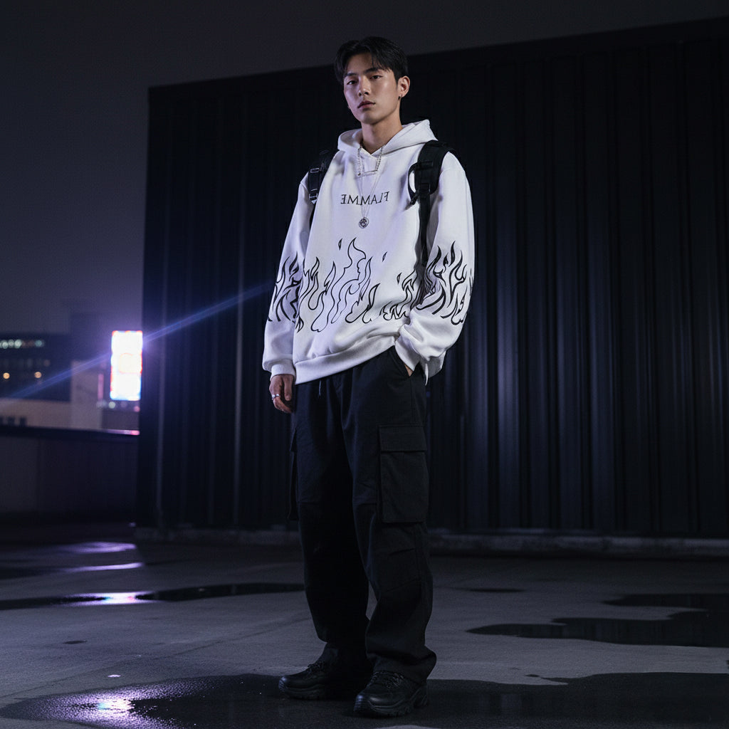 FLAMME Street Flame Hoodie | Unisex Oversized Winter Hoodie | Graphic Streetwear Sweatshirt for Men & Women