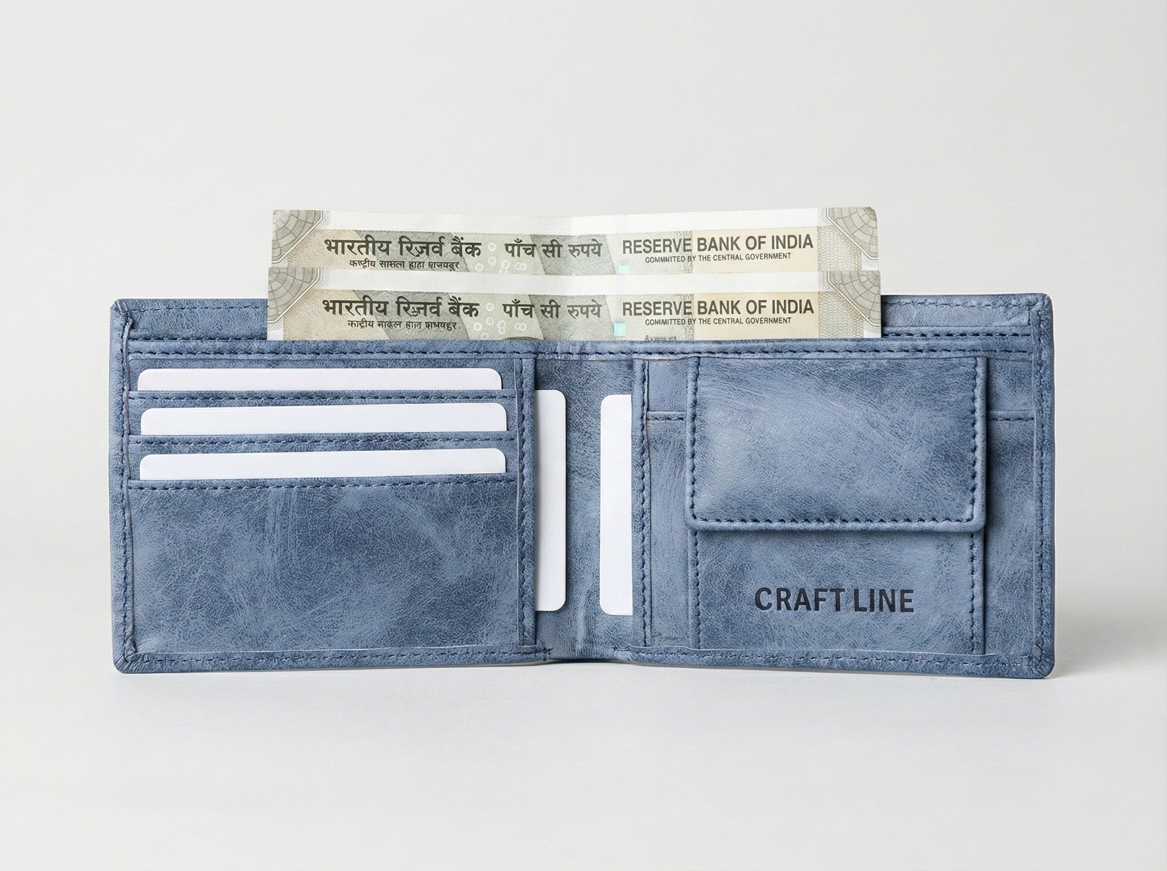 CraftLine Leather Wallet for Men – Stylish Slim Bi-Fold Wallet with Multiple Card Slots – Sky Blue