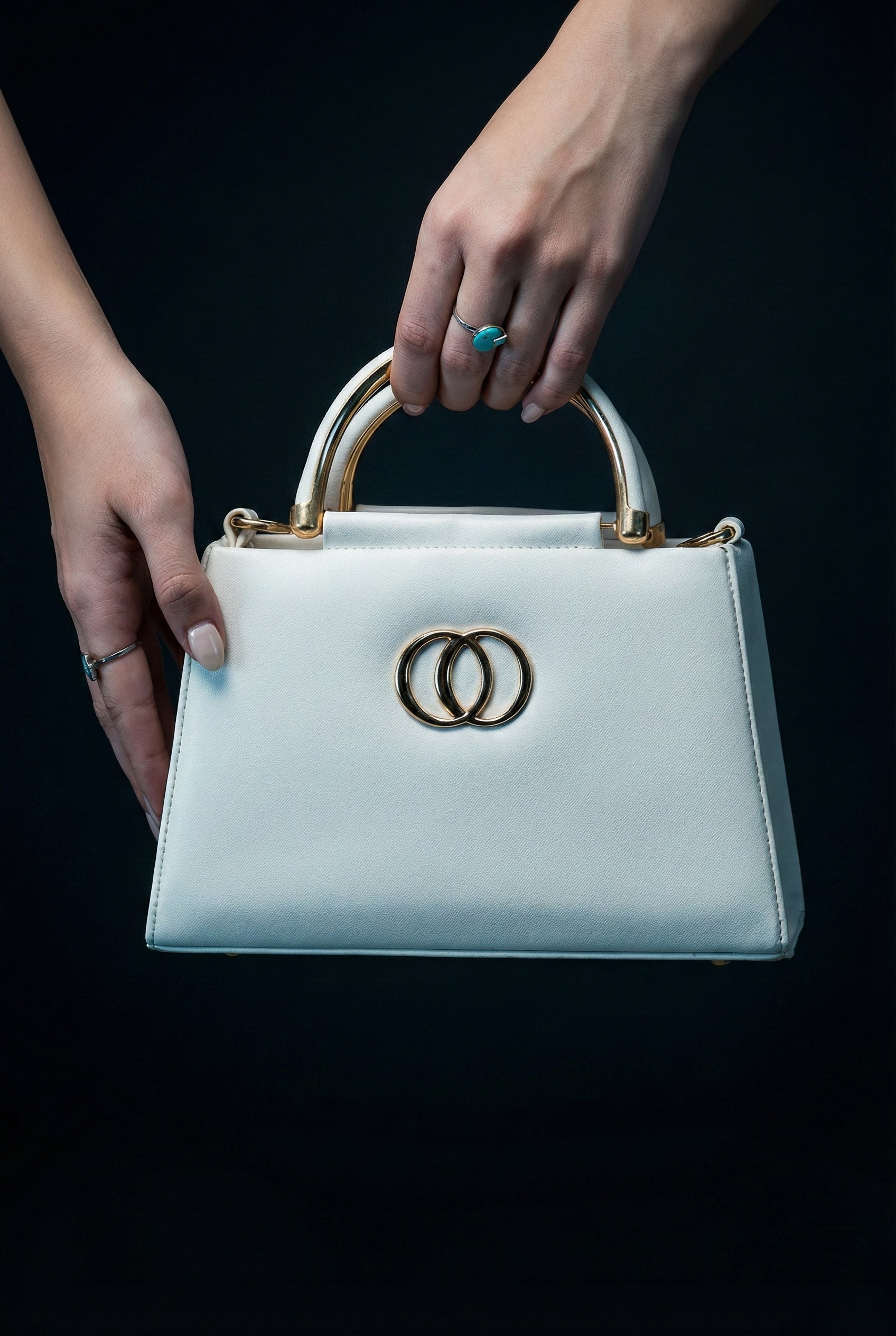 Luxury Women’s Top Handle Handbag – Elegant Structured Design with Gold Metal Rings | Premium Shoulder & Crossbody Bag