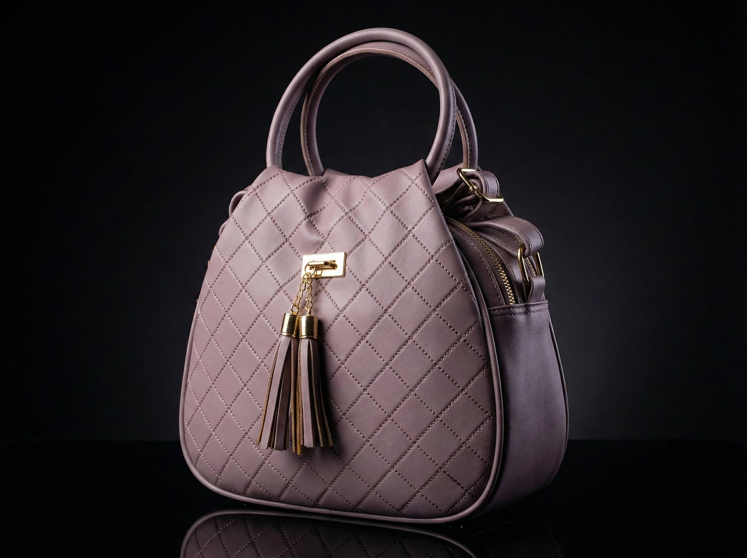 Luxury Quilted Handbag for Women with Tassel Charm | Elegant Top Handle & Crossbody Shoulder Bag