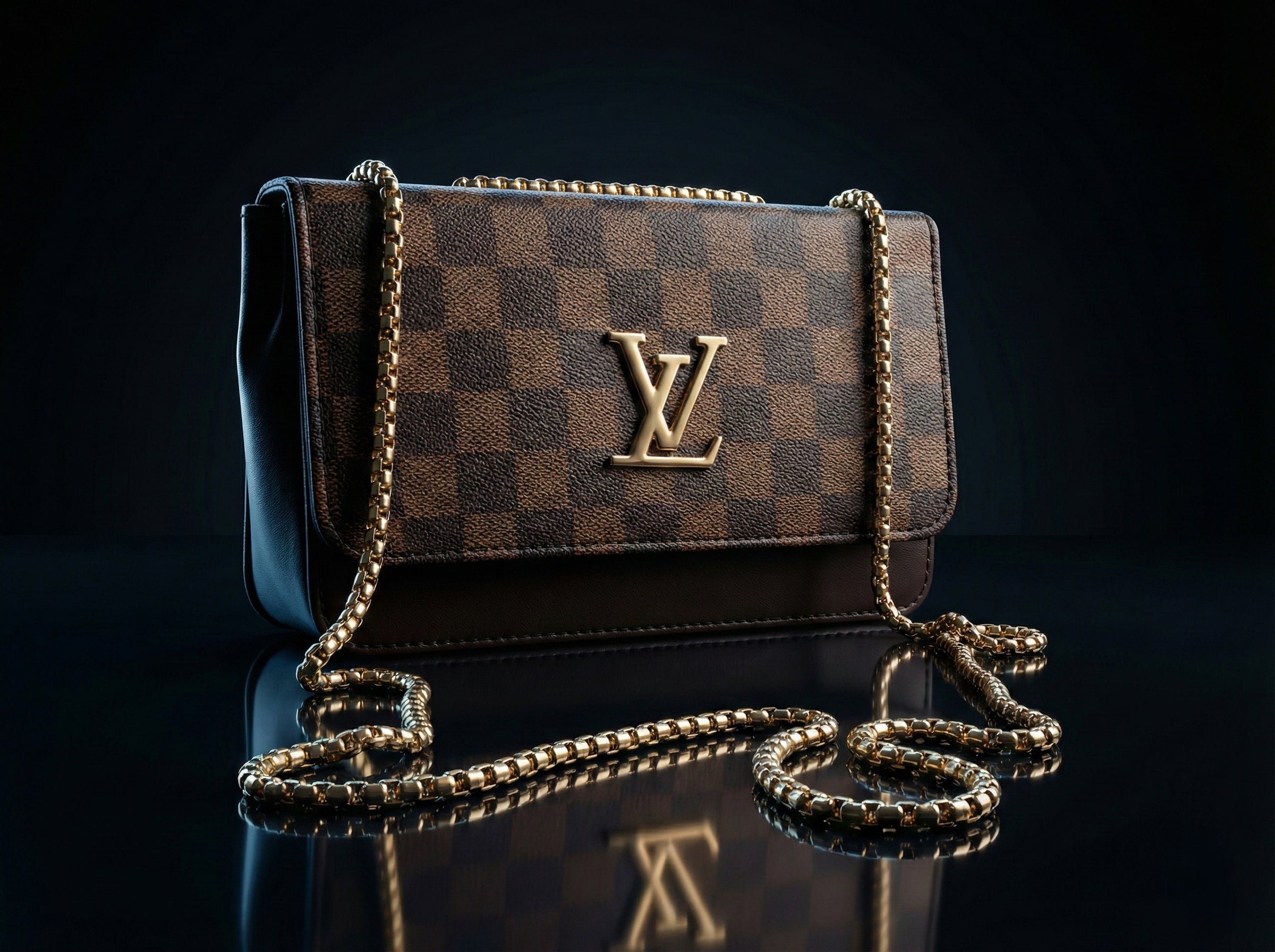 Premium Checked Brown Sling Bag for Women – Party & Casual Wear | Gold Chain Strap