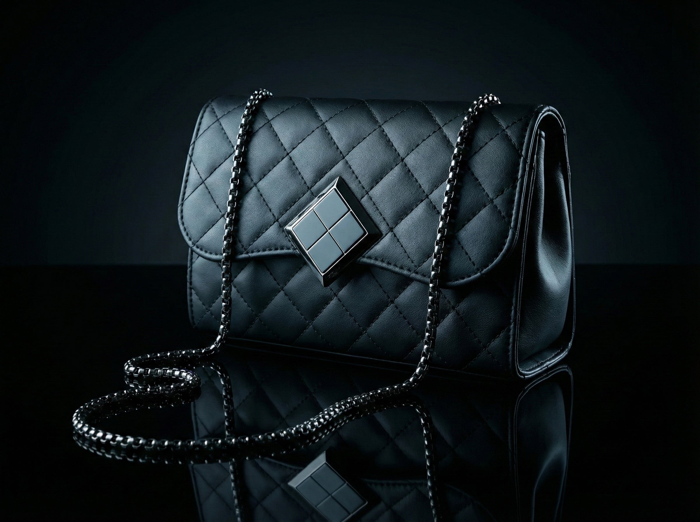 Premium Quilted Black Sling Bag for Women – Metallic Chain, Party & Casual Fashion