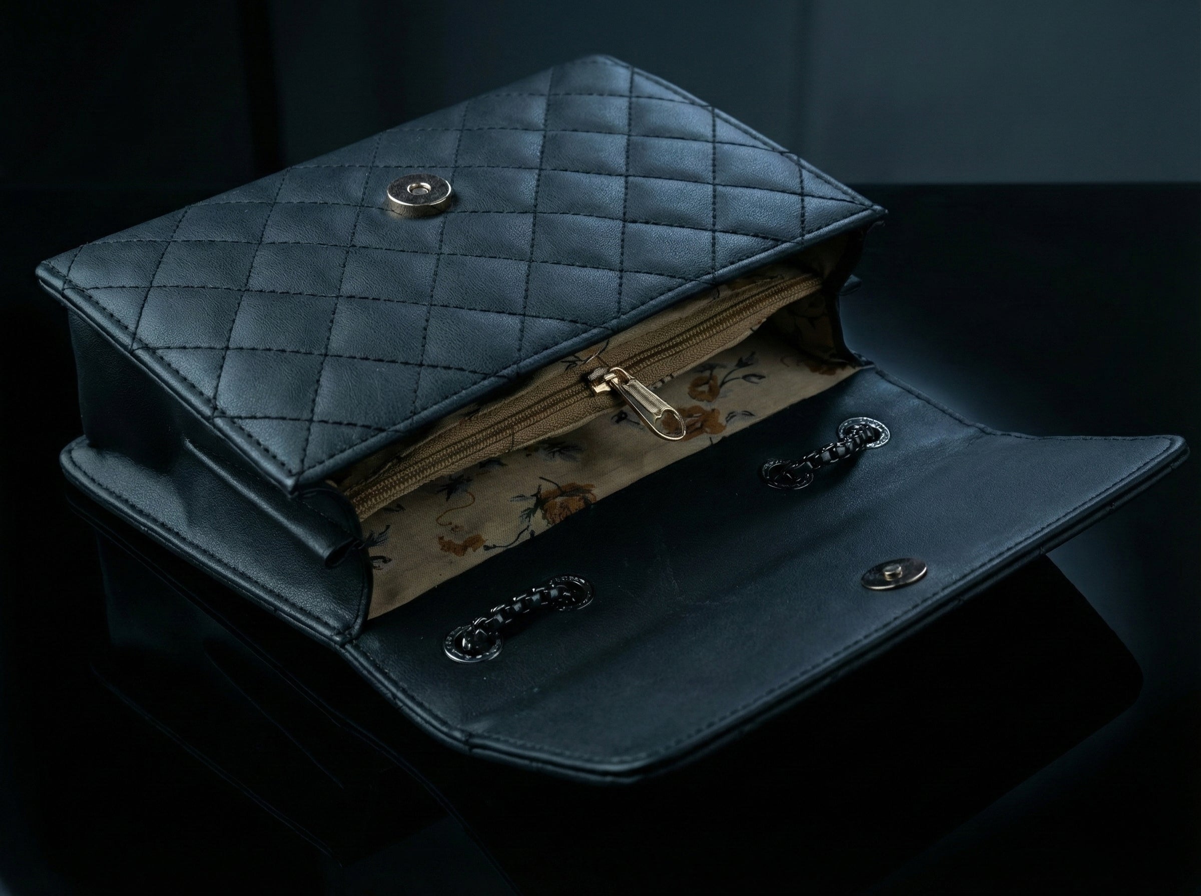 Premium Quilted Black Sling Bag for Women – Metallic Chain, Party & Casual Fashion