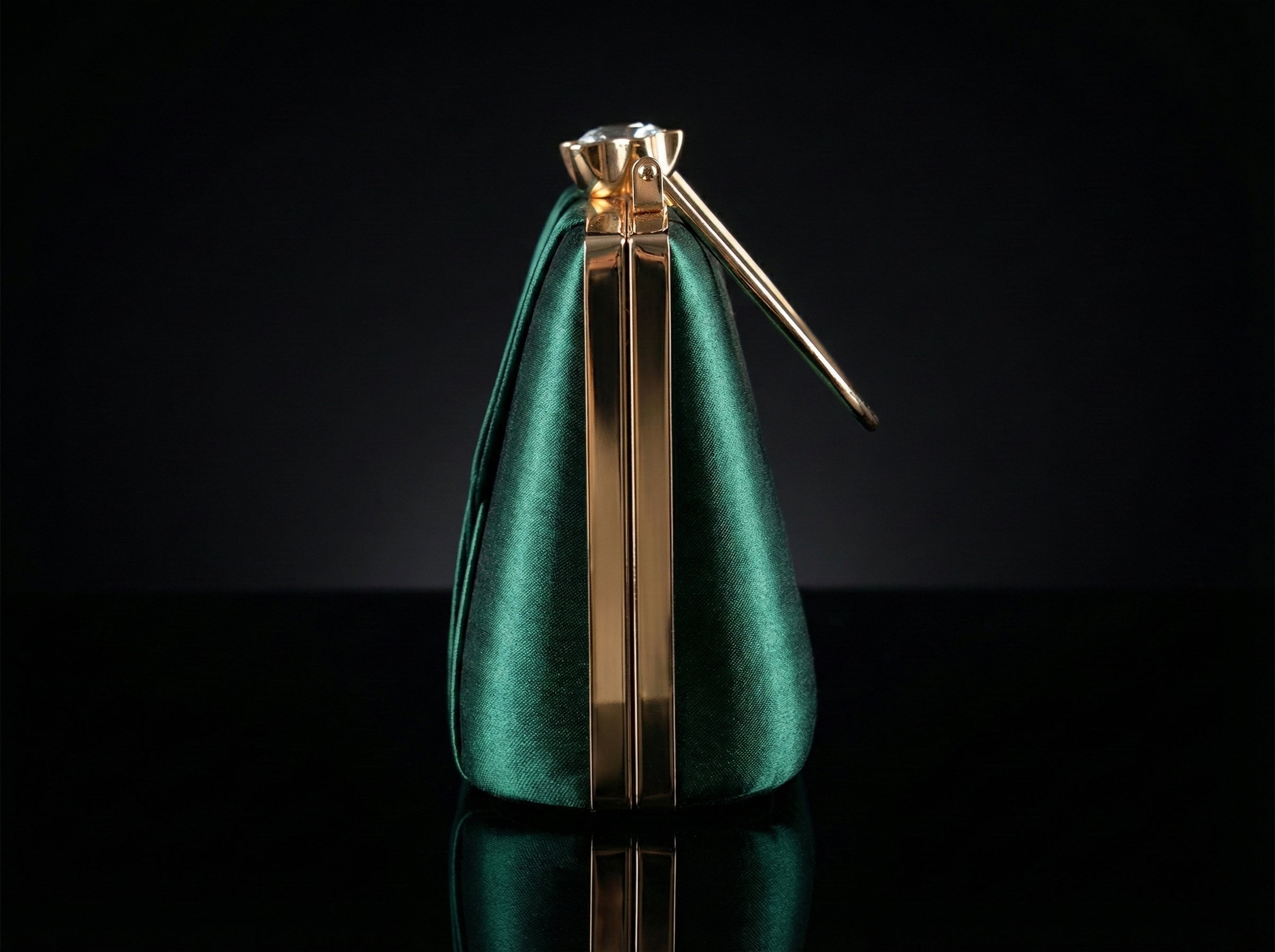 Emerald Green Designer Bridal Clutch for Women | Premium Satin Party Handbag with Golden Handle & Chain