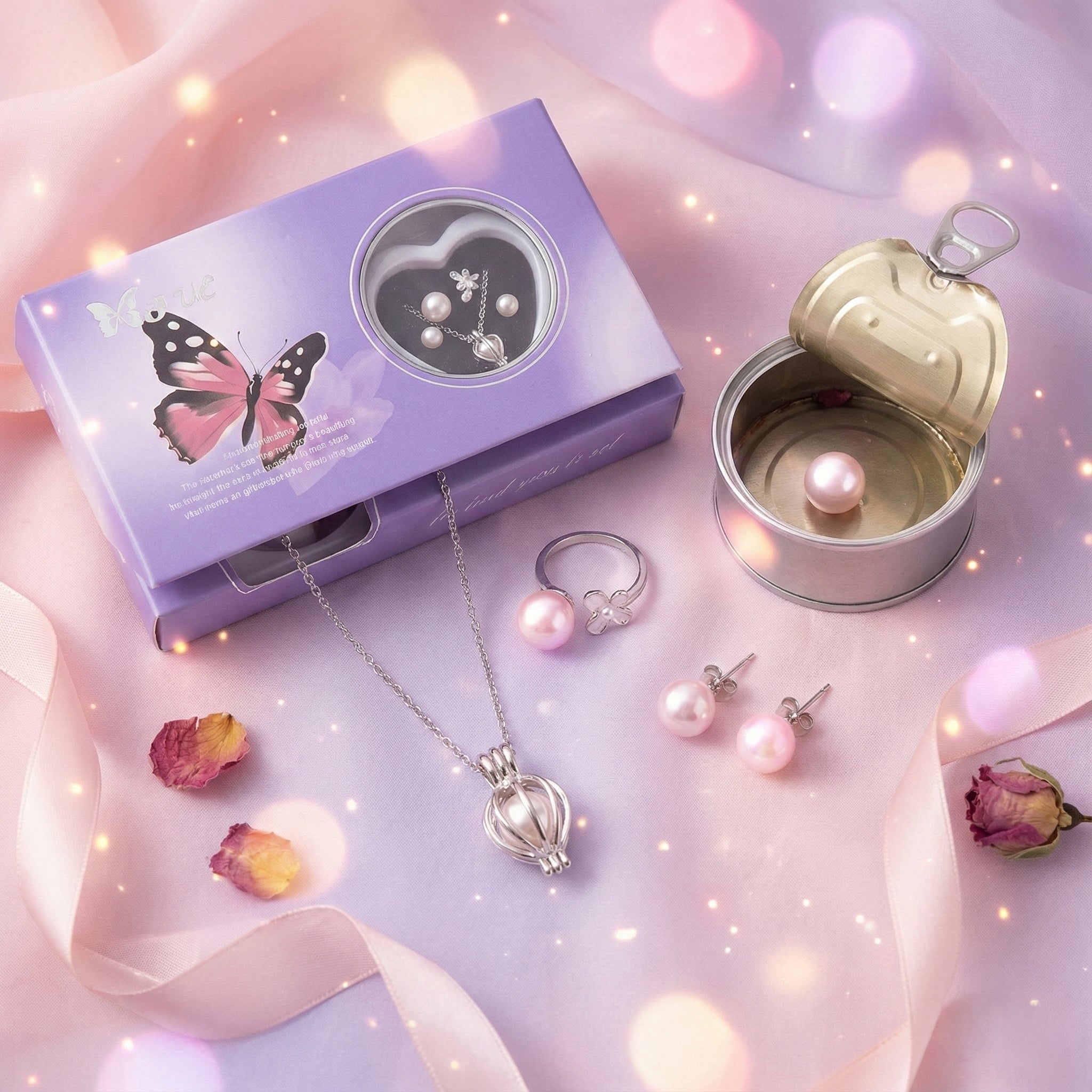 Love Pearl in Oyster Necklace Gifting Set with Ring & Earrings | Romantic Surprise Gift | Amanishe Studio