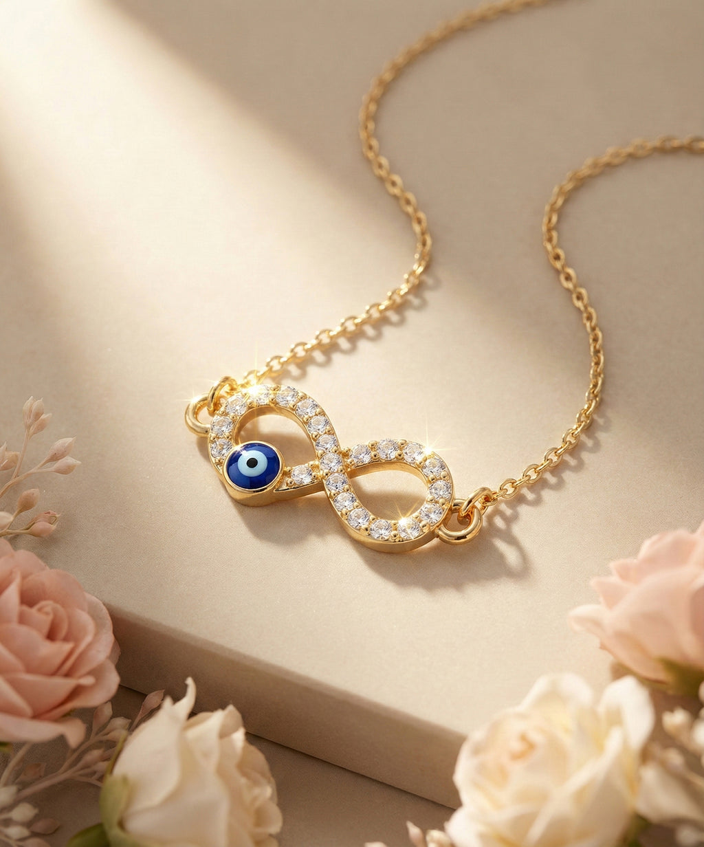 Golden Evil Eye Infinity Pendant Necklace for Women | Protection & Stylish Gift Jewelry