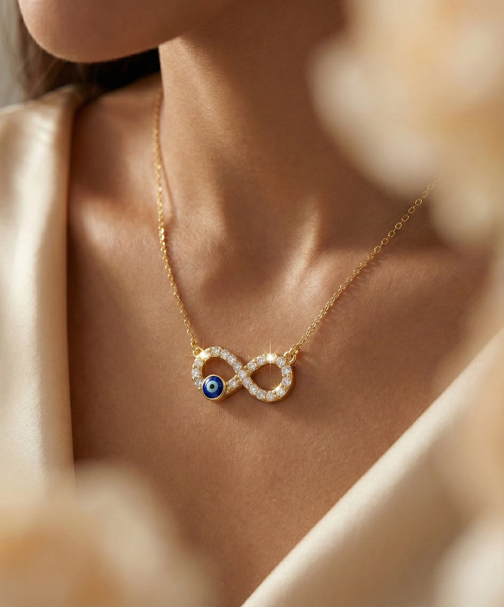 Golden Evil Eye Infinity Pendant Necklace for Women | Protection & Stylish Gift Jewelry