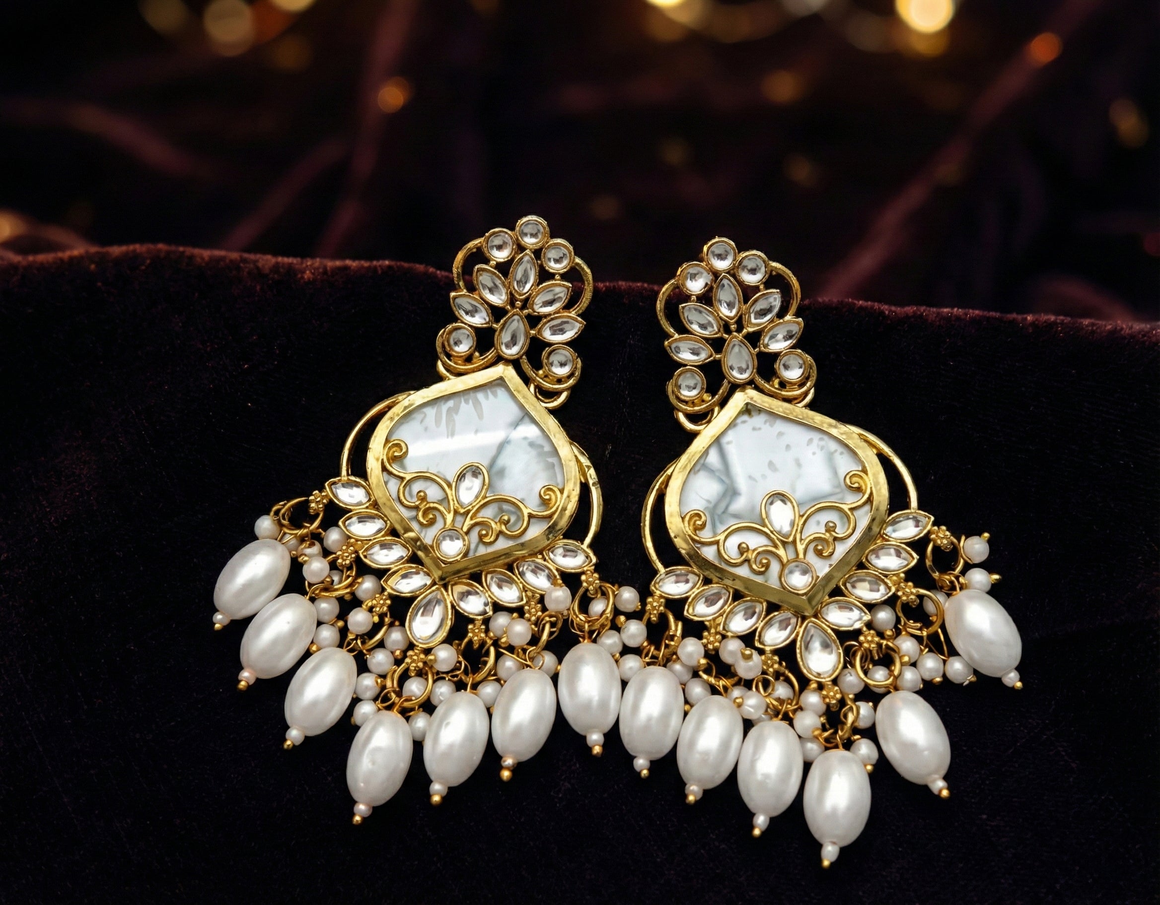 Premium Kundan Pearl Bridal Earrings | Traditional Ethnic Dangler Earrings for Women & Girls | Gold Plated Wedding Jewellery