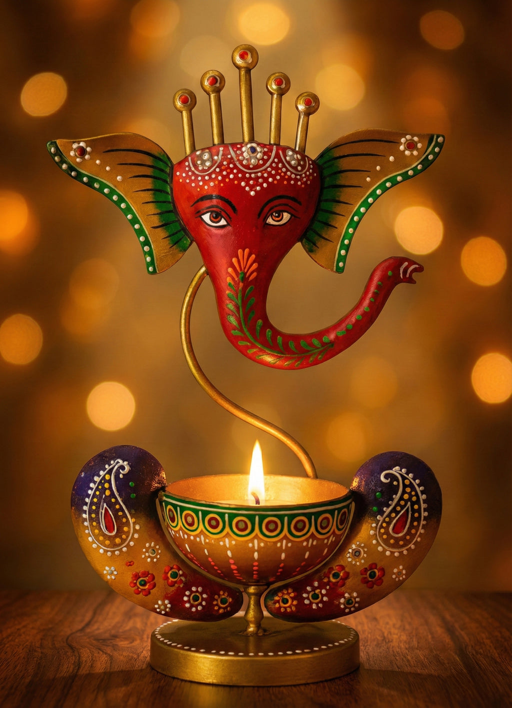Handcrafted Metal Ganesha T-Light Holder | Diwali Decor | Pooja Temple Candle Stand | Home Decoration Showpiece