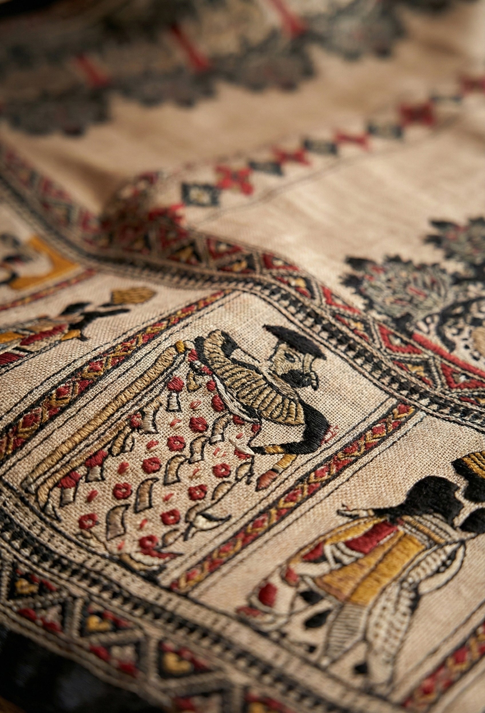 Madhubani Folk Art Print Dupatta for Women | Ethnic Cotton Silk Dupatta with Embroidered Border | Festival & Daily Wear