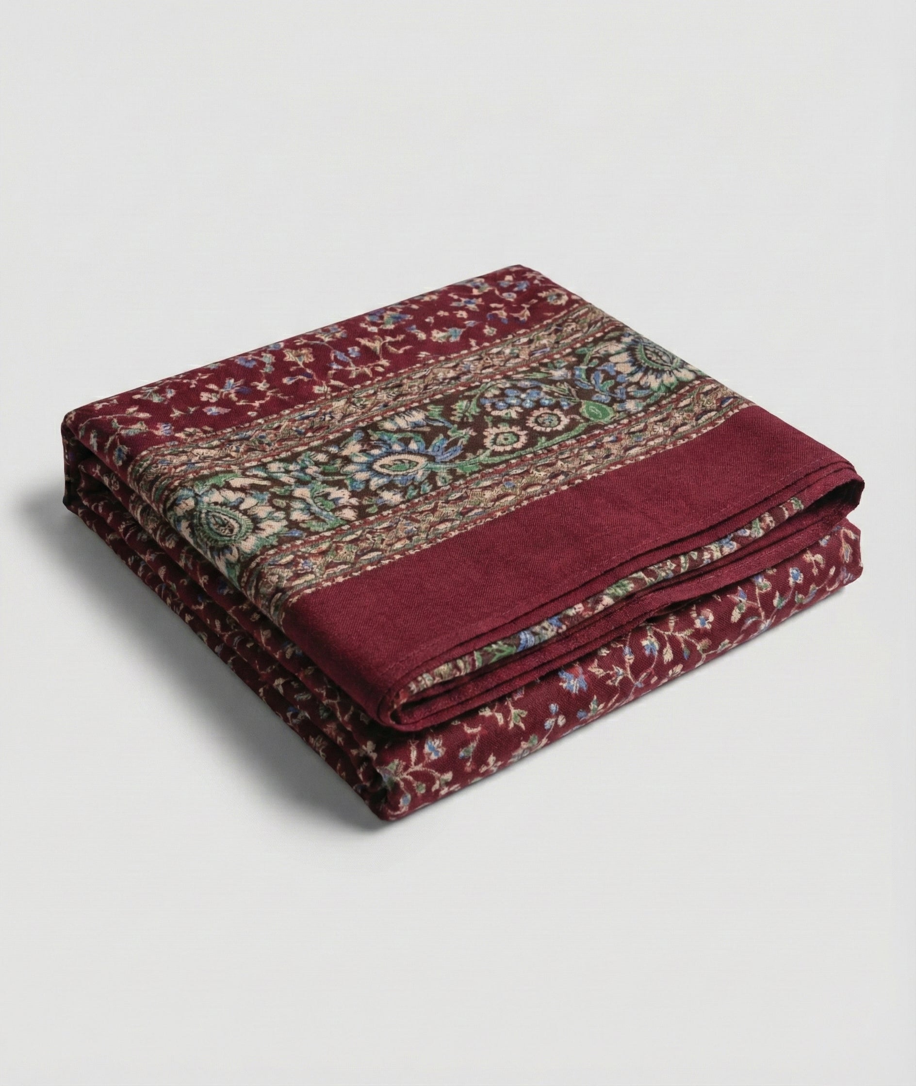 Maroon Kashmiri Floral Print Cotton Dupatta | Winter Soft Wrap Stole for Women | Stylish Tassels Border | Daily & Festive Wear