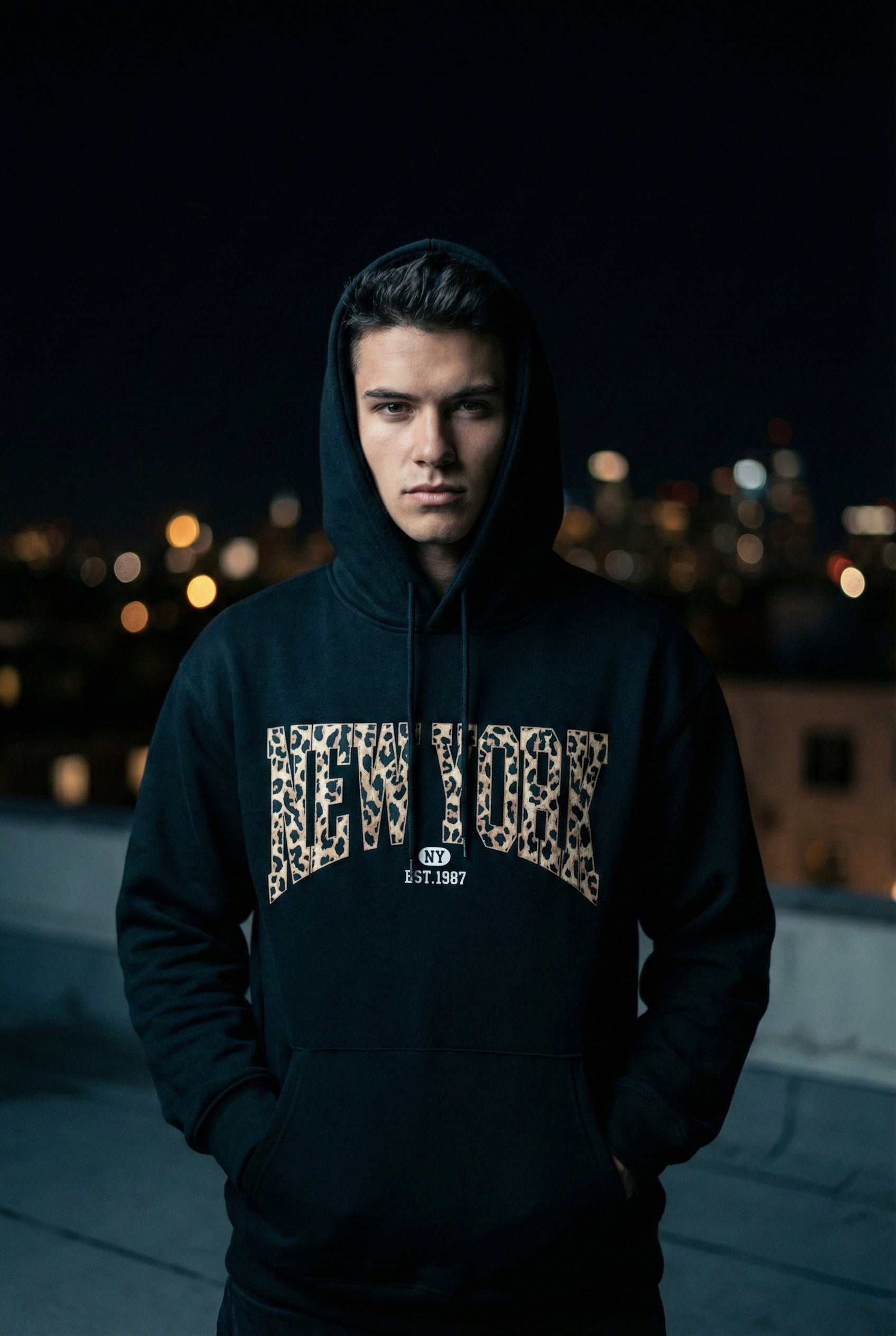 Oversized New York Hoodie for Men & Women | Leopard Graphic Streetwear Sweatshirt | Winter Warm Unisex Hoodie